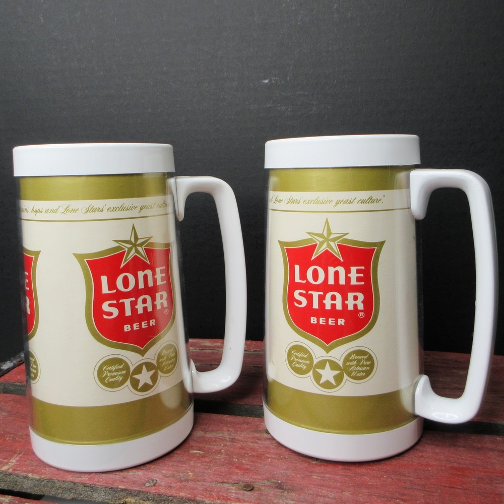 Vintage Lone Star Beer Thermo-Serv Insulated Mugs Set of 2 USA Made Breweriana